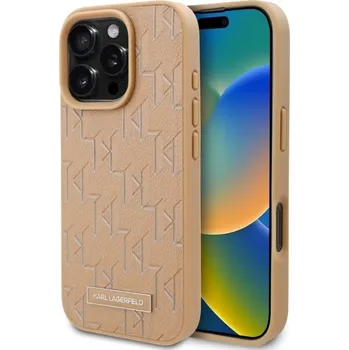 Pouzdro na mobilní telefon Karl Lagerfeld kožené MagSafe pouzdro iPhone 16 Pro béžové monogram logo