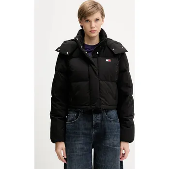 Péřová bunda Tommy Jeans černá barva, zimní, oversize, DW0DW21624 99X, vel. M