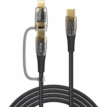 Lito Datový kabel Transparent 2v1 LD12 Type-C na Type-C Lightning Rychlé nabíjení Pletený Antioxidant Černý