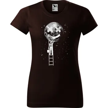 Dámské tričko levne-damske-bavlnene-tricko-potisk-malir-Mesic Velikost dámská trička Basic: M šířka 47, délka 63, Odstín dámské tričko Basic: Čokoládové