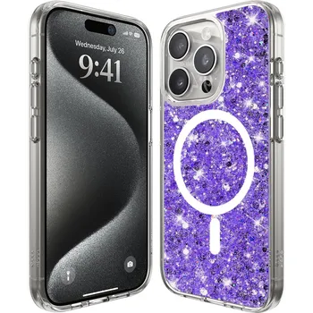Pouzdro na mobilní telefon Techsuit Třpytivý Glitter MagSafe iPhone 15 Pro Fialový