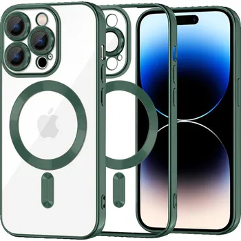 Pouzdro na mobilní telefon Techsuit Luxusní Křišťál MagSafe iPhone 14 Pro Tmavě Zelená