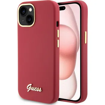 Pouzdro na mobilní telefon Guess Silicone Script Metal Logo & Frame GUHCP15SSMBSLM iPhone 15 červená