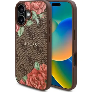 Pouzdro na mobilní telefon Guess Hardcase 4G Flower Print MagSafe iPhone 16 hnědý