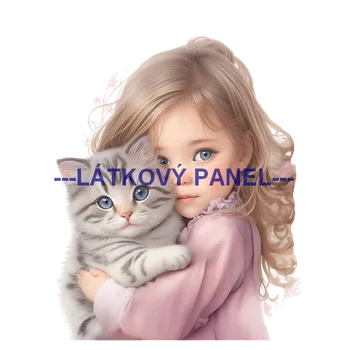 Látkový panel - Holčička s kočičkou - DZ-44 Velikost: 15x15cm, Materiál: Úplet
