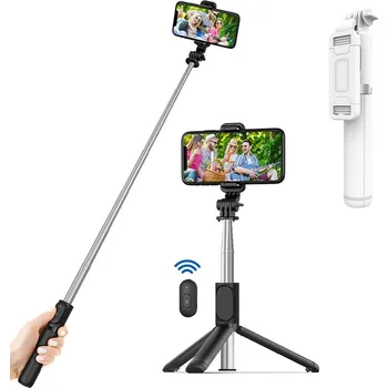 Selfie tyč Techsuit Selfie tyč Q01 Bluetooth ovladač stativ 101cm Bílá
