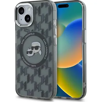 Pouzdro na mobilní telefon Karl Lagerfeld IML MagSafe iPhone 15 Plus Černý Monogram Karl&Choupette Head