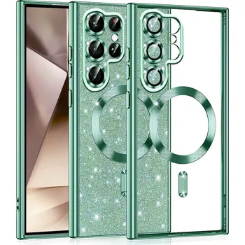 Pouzdro na mobilní telefon MagSafe Luxusní Třpytivý Samsung S22 Ultra 5G Světle zelený