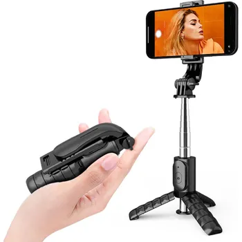Selfie tyč Techsuit Mini Selfie Tyč Q11 Stabilní Stativ Bluetooth 360 Černá 74cm