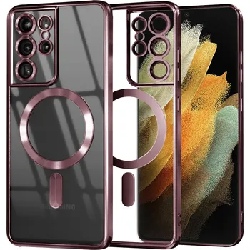 Pouzdro na mobilní telefon Techsuit Luxusní Křišťálový MagSafe Samsung Galaxy S21 Ultra 5G Růžový