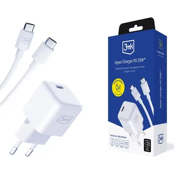 3mk Wall Charger Hyper s USB-C kabelem Type-C port PD25W GaN technologie bílá