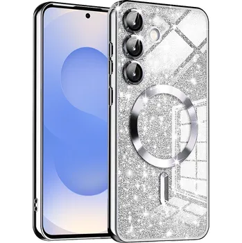 Pouzdro na mobilní telefon Techsuit Luxury Glitter MagSafe pro Samsung Galaxy S25 stříbrný