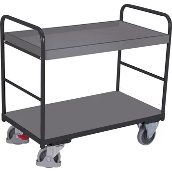 Variofit Policový vozík, 2 police s ohraněním, Variofit, ložná plocha 100 x 70 cm, do 250 kg, modrá/antracit Barva: antracit RAL7016