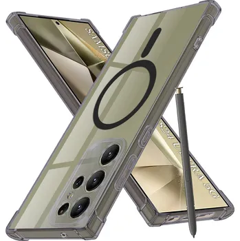 Pouzdro na mobilní telefon Techsuit Shockproof průhledný silikon MagSafe Samsung Galaxy S24 Ultra kouřově černá