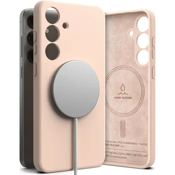 Pouzdro na mobilní telefon Ringke Silicone Magnetic MagSafe pro Samsung Galaxy S25 Plus růžový písek