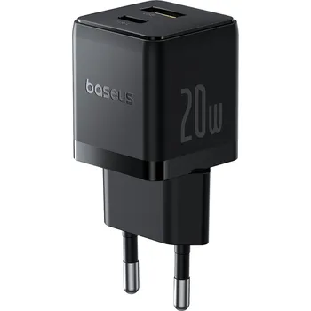 Baseus Wall Charger Palm 2v1 Rychlá Nabíječka USB Type-C 20W 5V/3A Černá