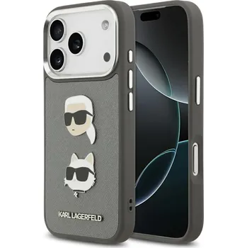Pouzdro na mobilní telefon Karl Lagerfeld Hardcase Grained K&C Heads Pins and Logo iPhone 17 Pro šedý
