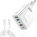 Techsuit Premium Wall Charger PentaXPower 3x USB 2x Type-C 1m bílá