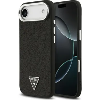 Pouzdro na mobilní telefon Guess Glitter Triangle Logo MagSafe iPhone 17 Air Černý