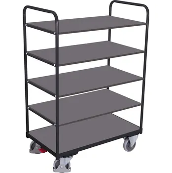 Variofit Vysoký policový vozík, 5 polic, Variofit, užitná plocha 100 x 60 cm, do 250 kg, modrá/antracit Barva: antracit RAL7016