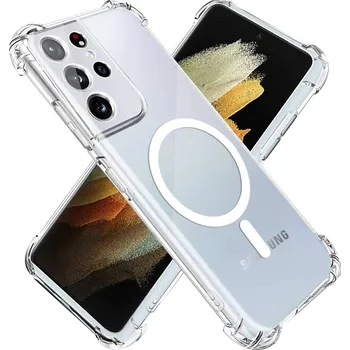 Pouzdro na mobilní telefon Techsuit Shockproof průhledný silikonový MagSafe pro Samsung Galaxy S21 Ultra 5G průhledný