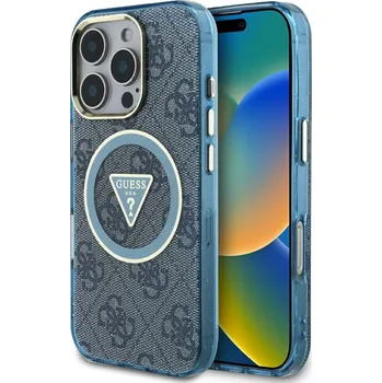 Pouzdro na mobilní telefon Guess IML Metal Glitter 4G Circle Triangle MagSafe iPhone 16 Pro Max modrá