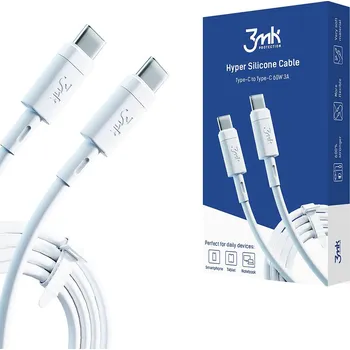 3mk Datový kabel Hyper Silicone USB-C na USB-C 60W 3A 1m bílý