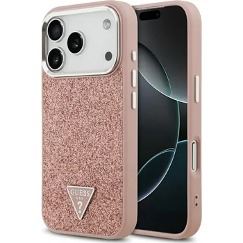 Pouzdro na mobilní telefon Guess Glitter Triangle Logo MagSafe iPhone 17 Pro růžová