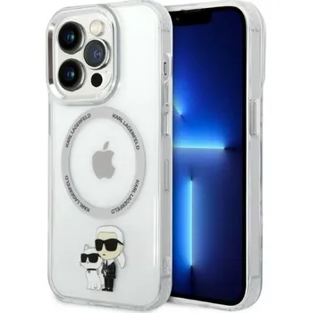 Pouzdro na mobilní telefon Karl Lagerfeld Hardcase MagSafe iPhone 14 Pro průhledný Iconic Karl&Choupette