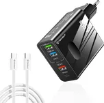 Nabíječka na zeď Techsuit PentaXPower 3x USB 2x Type-C 65W 1m černá