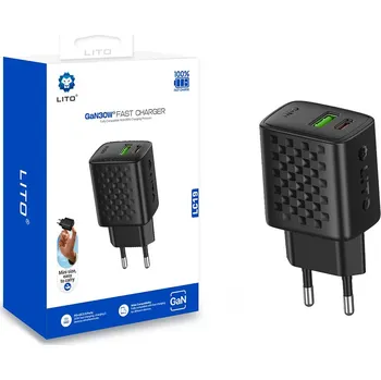 Lito Wall Charger LC19 Type-C USB výstup PD30W GaN PC nehořlavý EU zástrčka černá