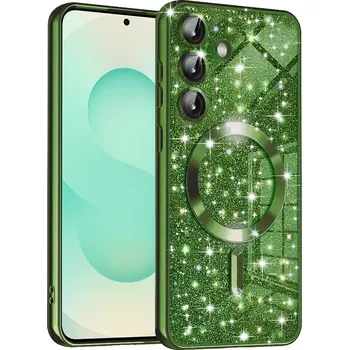 Pouzdro na mobilní telefon Techsuit Luxury Glitter MagSafe pro Samsung Galaxy S25 Plus tmavě zelená