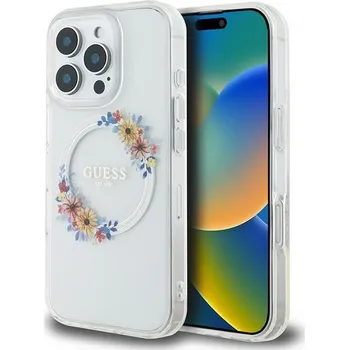 Telefonní příslušenství Guess IML Flowers Wreath MagSafe iPhone 16 Pro průhledný