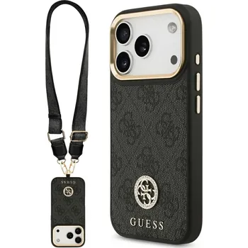 Pouzdro na mobilní telefon Guess 4G Strass Logo s velkým popruhem kovové tlačítko MagSafe iPhone 17 Pro černá