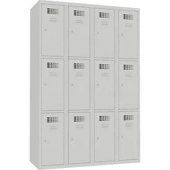 Šatní skříň Šatní skříně boxové, 300 mm, 12 boxů, cylindrický zámek, svařované Jméno: Svařovaná šatní skříň, 12 boxů, cylindrický zámek, šedá/šedá