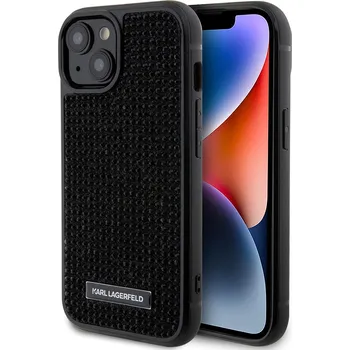 Pouzdro na mobilní telefon Karl Lagerfeld Hardcase Rhinestone iPhone 15 Logo Metal Plate stříbrný