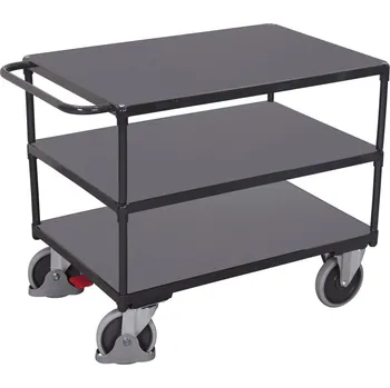 Variofit Policový vozík s madlem, Variofit, 3 police (100 x 70 cm), do 500 kg, modrá/antracit Barva: antracit RAL7016