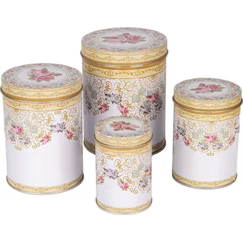 Vánoční dekorace Clayre & Eef - Sada čtyř plechových dóziček 6BL0140