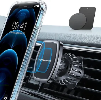 Držák do auta Techsuit AirFix (S2) s kovovými destičkami černý