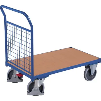 Plošinový vozík Variofit Plošinový vozík s madlem, mřížová výplň, Variofit, ložná plocha 123 x 80 cm, do 500 kg, modrá/antracit Barva: modrá RAL5010