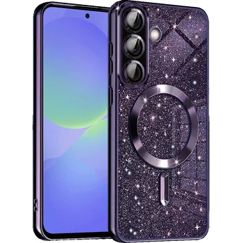Pouzdro na mobilní telefon Techsuit Luxury Glitter MagSafe pro Samsung Galaxy A36 5G A56 5G v tmavě fialové