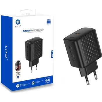Lito nabíječka do zdi LC13 Type-C PD20W GaN PC nehořlavá EU zástrčka černá
