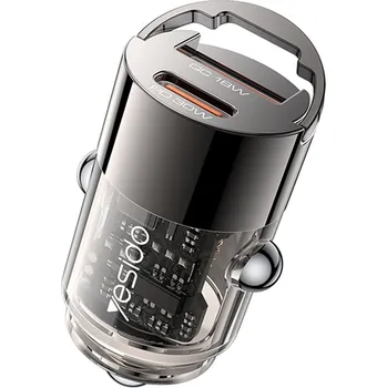 Yesido Hidden Car Charger Y68 Dvouportová USB-A + Type-C PD30W Hliník Rychlé nabíjení Černá