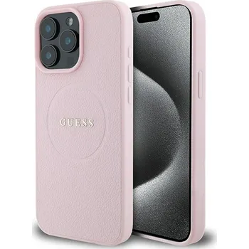 Pouzdro na mobilní telefon Guess Grained Gold Ring MagSafe iPhone 15 Pro Max růžová