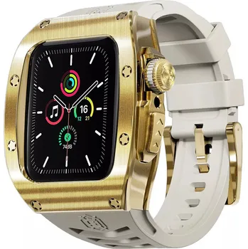 Příslušenství k chytrým hodinkám ShellBox Vodotěsné IP68 + Řemínek Apple Watch 7/8/9 (45mm) Zlatá