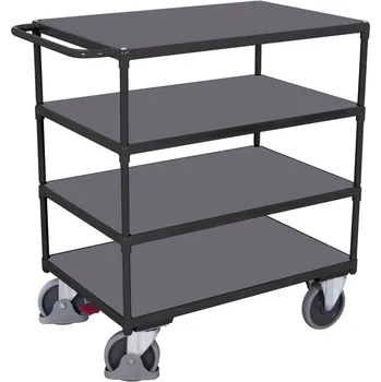 Variofit Policový vozík s madlem, Variofit, 4 police (120 x 80 cm), do 500 kg, modrá/antracit Barva: antracit RAL7016