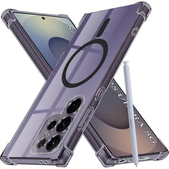 Pouzdro na mobilní telefon Techsuit Shockproof průhledný silikon MagSafe Samsung Galaxy S25 Ultra kouřově černá