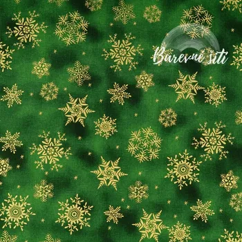 Vánoční plátno Zlaté vločky na zelené (E) (100% prémiové plátno)