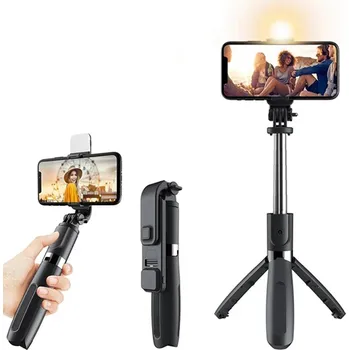 Selfie tyč Techsuit Selfie tyč L02s Bluetooth přisvětlení 104cm Černá