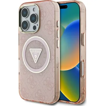 Pouzdro na mobilní telefon Guess IML Metal Glitter 4G Circle Triangle MagSafe iPhone 16 Pro Max růžová